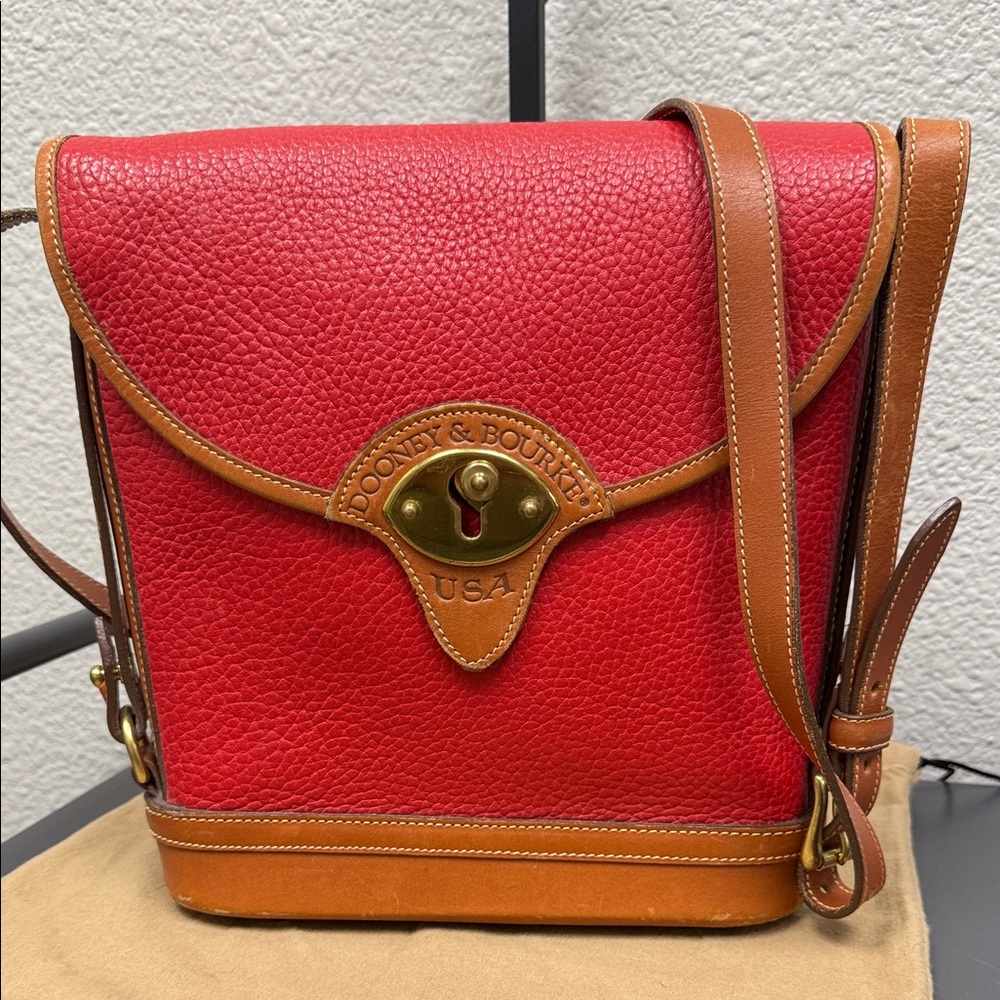 Rare Vintage Dooney & Bourke Calvary Spectator Red and Brown All Weather Bag